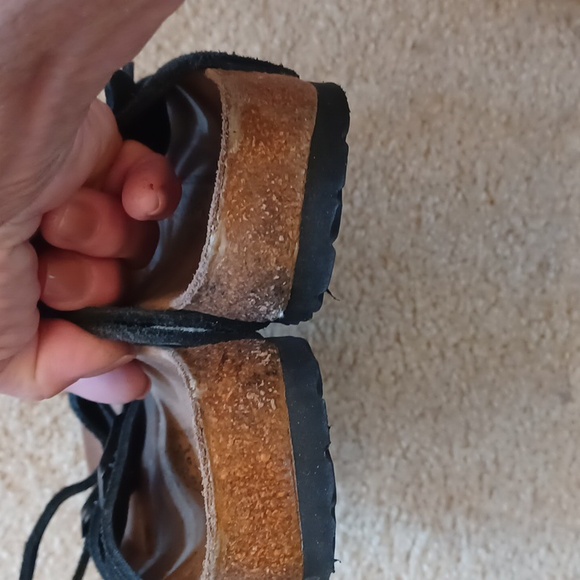 Birkenstock Birkis Black Suede Leather Three Strap Sandal L7.5 Pre-owned - Picture 4 of 4